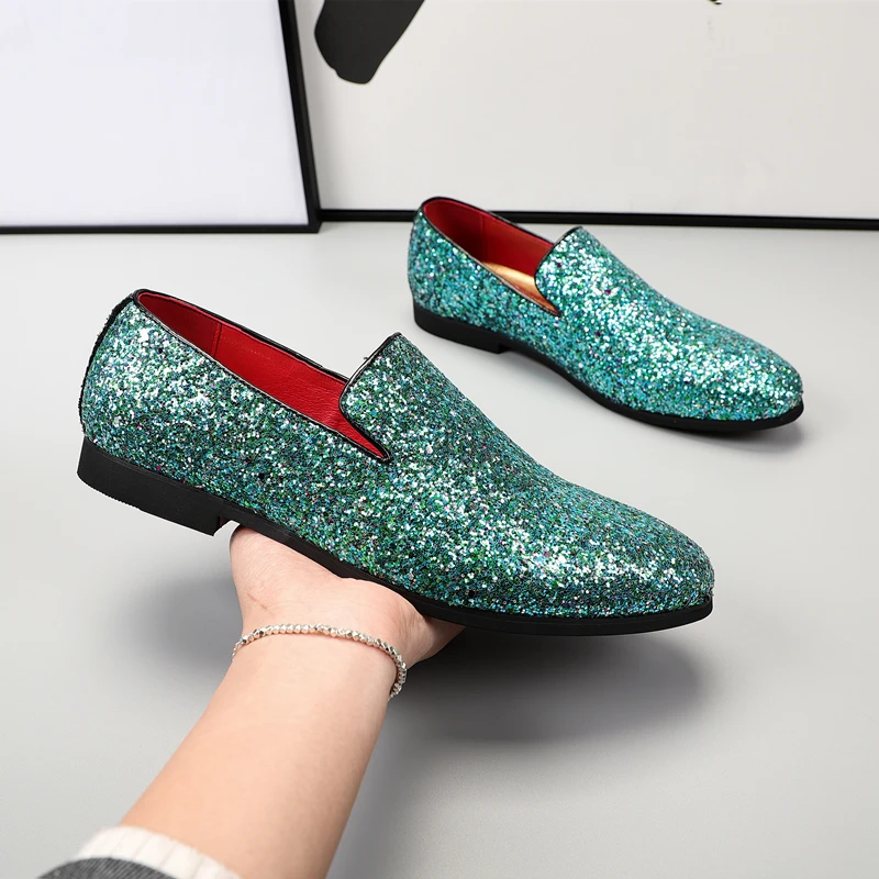 

Туфли мужские классические кожаные, Роскошные итальянские Модные Повседневные туфли на плоской подошве, деловые лоферы, дизайнерская Свадебная обувь с блестками