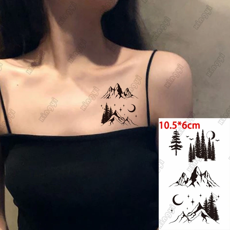 

Waterproof Temporary Tattoo Sticker Sun Moon Forest Mountain Flash Tatoo Fake Tatto Hand Arm Neck Body Body Art for Woman Men