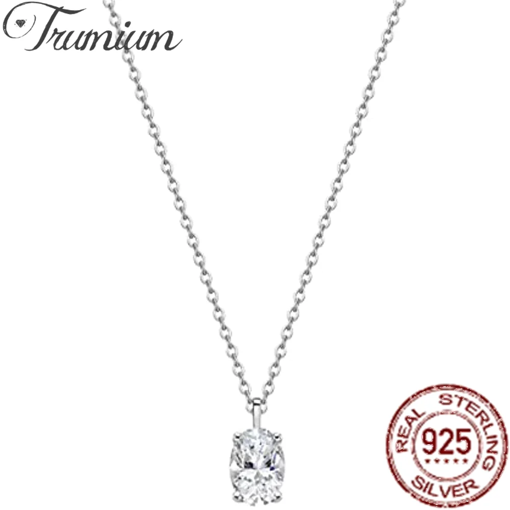 

Trumium 1.5 Ct s925 Sterling Silver 14k Gold Plated Necklaces for Women Oval Cut Solitaire CZ Pendant Necklace Fine Jewelry