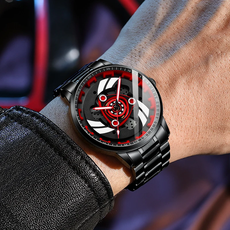Orologio da uomo con ruota girevole 3D reale Orologi da uomo con bordo per auto Orologio sportivo da uomo al quarzo impermeabile per uomo Orologio da uomo_voghion.com