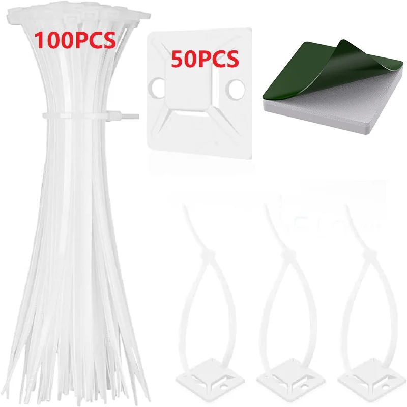 50/100/150pcs Nylon Self-Adhesive Cable Ties Mount Wire Fasten Organizer Fixers thumbnail 3
