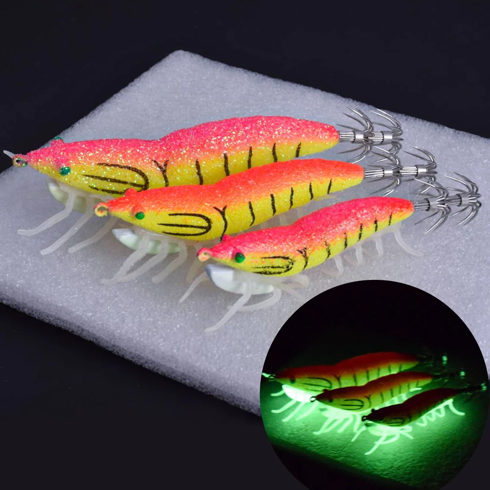 luminous imitation wood shrimp squid hook No. 2.5 No. 3.5 squid squid  soft-footed shrimp sea fishing lua fluorescent bait - AliExpress