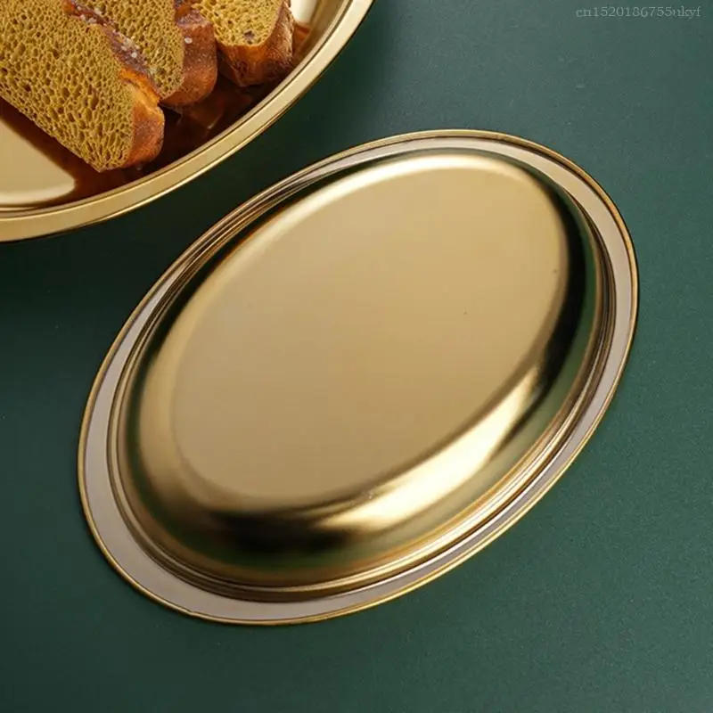 Stainless Steel Oval Dish for Steaming Fish and Appetizers Large Serving Platter Household Metal Dessert Platter