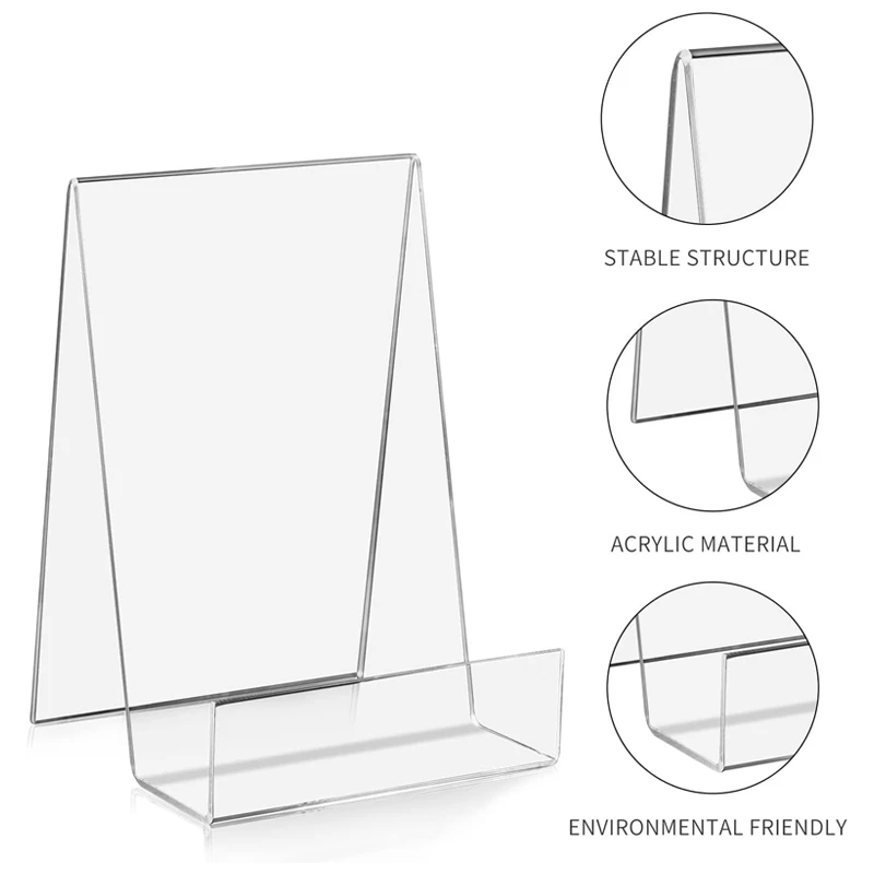 Book Stand Acrylic Book Stand Magazine Display Stand Level Desktop Book Phone Display Holder Desktop Bookshelf Brochure Rack 4Pcs book holder,book stand