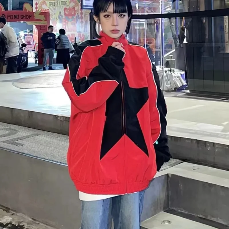 

Deeptown Star Girl Y2k Bomber Jacket Women Hip Hop Oversized Korean Fashion Streetwear Windbreaker Couple Jackets Vintage Spring