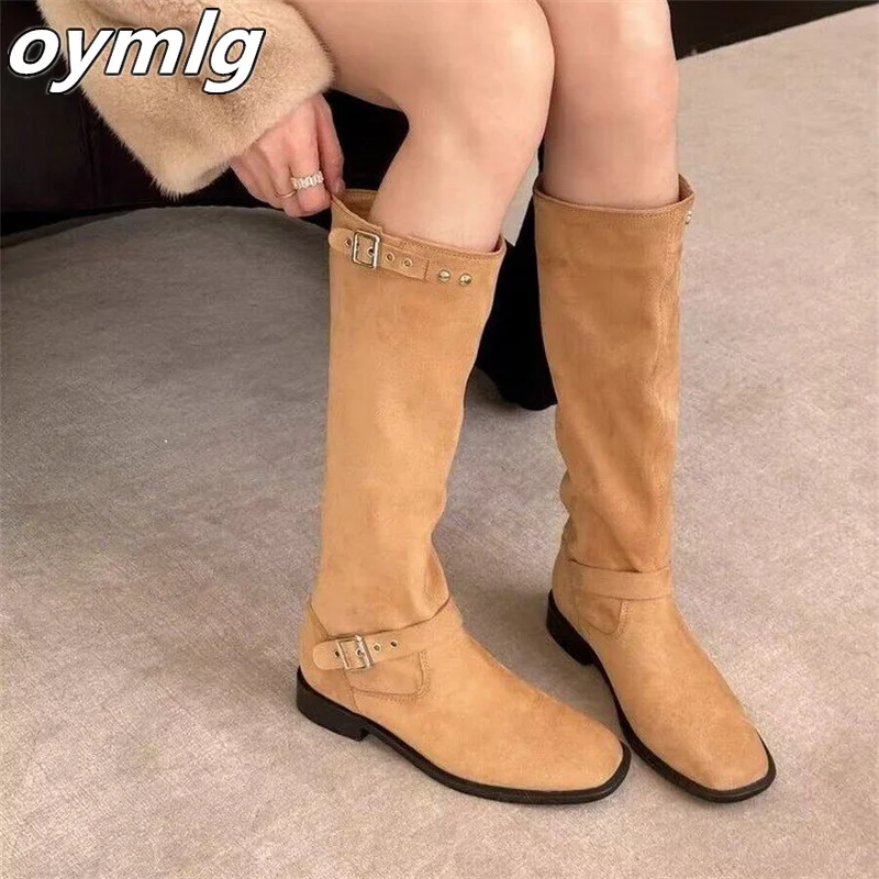 Thick Heel Khaki Mid Sleeve Knight Boots Women's Boots 2023 New Vintage Suede Long Sleeve Boots boots women