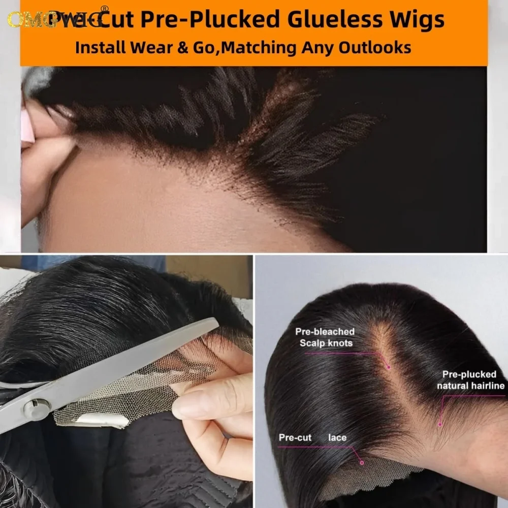 5x7 Wear & Go Kinky Straight Bob Human Hair Wig With 4C Kinky Edges 360 Glueless Lace Layered Cut Wig For Black Women Brazilian
