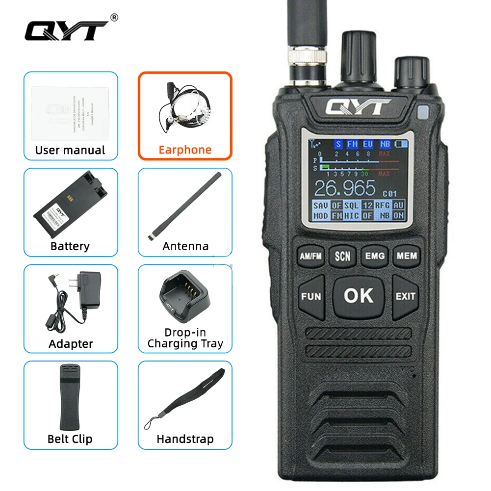 

NEW QYT CB-58 Radio 27MHz 26.965-27.405MHz FM AM Mode Citizen Band Radio CB58 4W Handheld Walkie Talkie 4100mAh with Earpiece