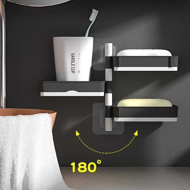 Soap Holder No Punching Rotatable 2/3/4 Layers Soap Box Container Toilet Bathroom Wall Mounted Soap Holder Bathroom Storage Box 2