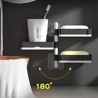 Soap Holder No Punching Rotatable 2/3/4 Layers Soap Box Container Toilet Bathroom Wall Mounted Soap Holder Bathroom Storage Box 2