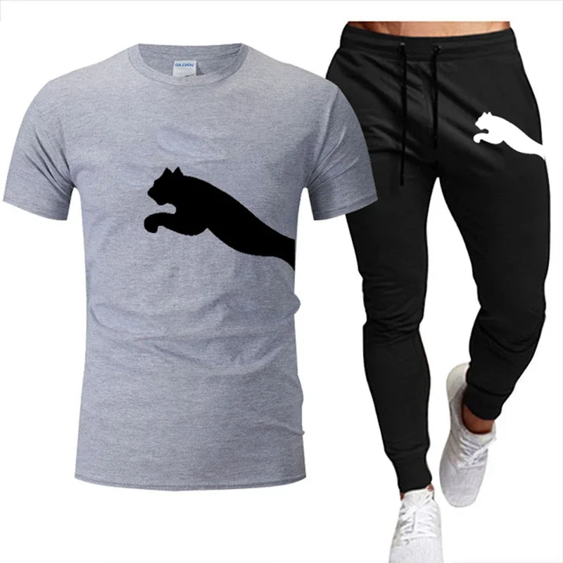 Men's Mesh T-shirt Sweatpants Suit Summer Fashion Casual Short-sleeved T-shirt Sportswear Outdoor Street Two-piece Set S-3XL
