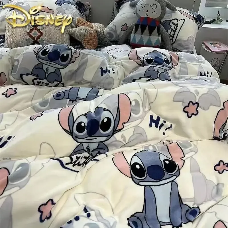 

Stitch Disney Anime Kawaii Cartoon Bed Four-piece Set Warm Children's Bed Sheet Quilt Cover Student Dormitory Supplies