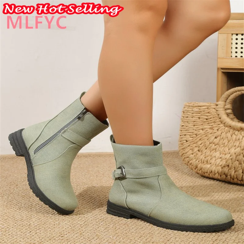 Large Short Boots Women's 2023 Autumn/Winter New European and American Leisure Vintage Short Boots Belt Buckle Women's Boots