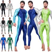 AMORESY Men Sexy Smooth One Piece Bodysuit Running Fitness Catsuit Stretch Cosplay Bodystocking Spandex Overall Zentai Jumpsuits 1