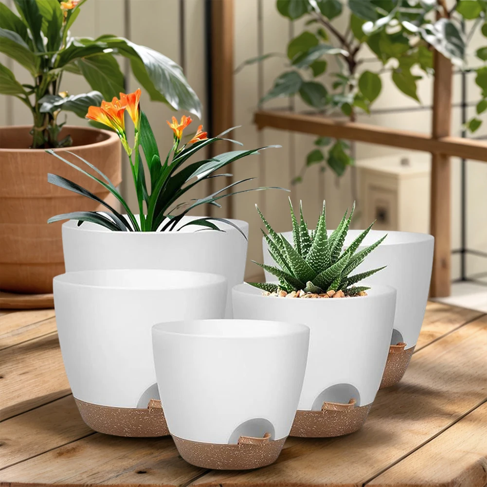 5Pcs Convenient Plant Pots with Drainage Hole Creative Plastic Planters Wear Resist Self Draining Pots for Indoor Outdoor Plants