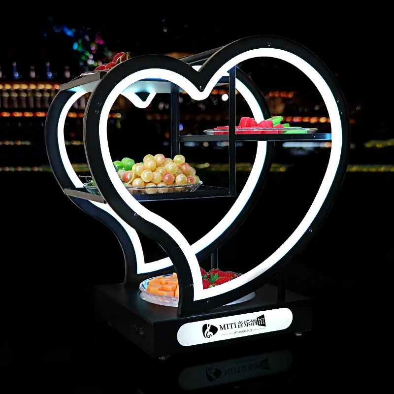 바 형광 하트 모양 과일 접시 LED 간식 창의적인 다층 간식 과일 플래터 간식 KTV
