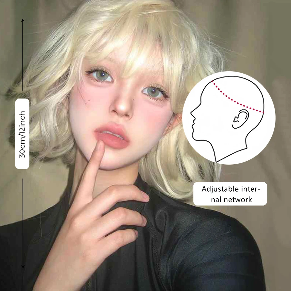 Blonde Curly Bob Synthetic Wig for Women Daily Party Cosplay