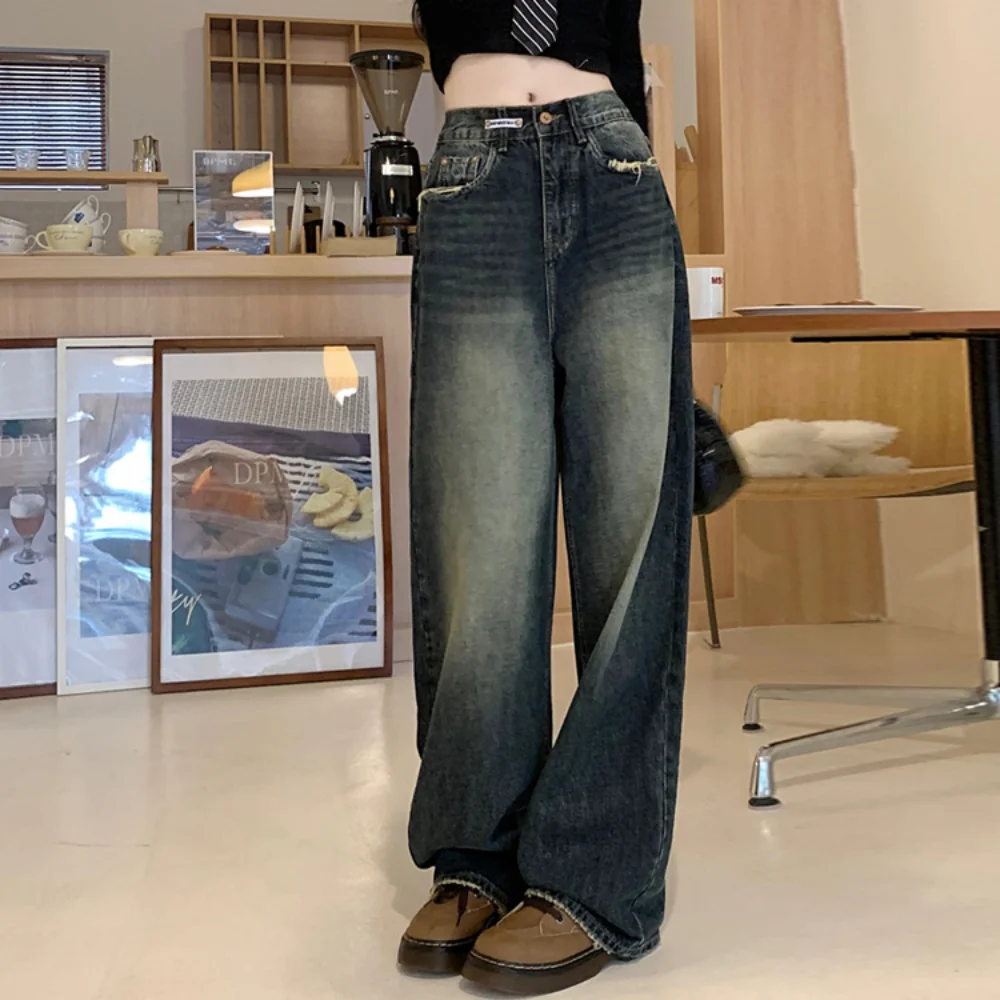 

Harajuku Streetwear Retro Fashion 2023 Spring Women High Waist Jeans Loose Wide Leg Straight Loose Denim Trousers Y2K Pants