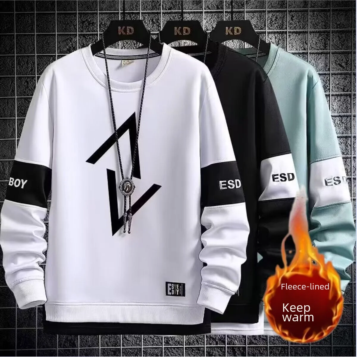 thumbnail image 4 of Sudadera con cuello redondo y forro polar para hombre, informal, versátil, de manga larga, cálida para otoño/invierno, 4 of 5