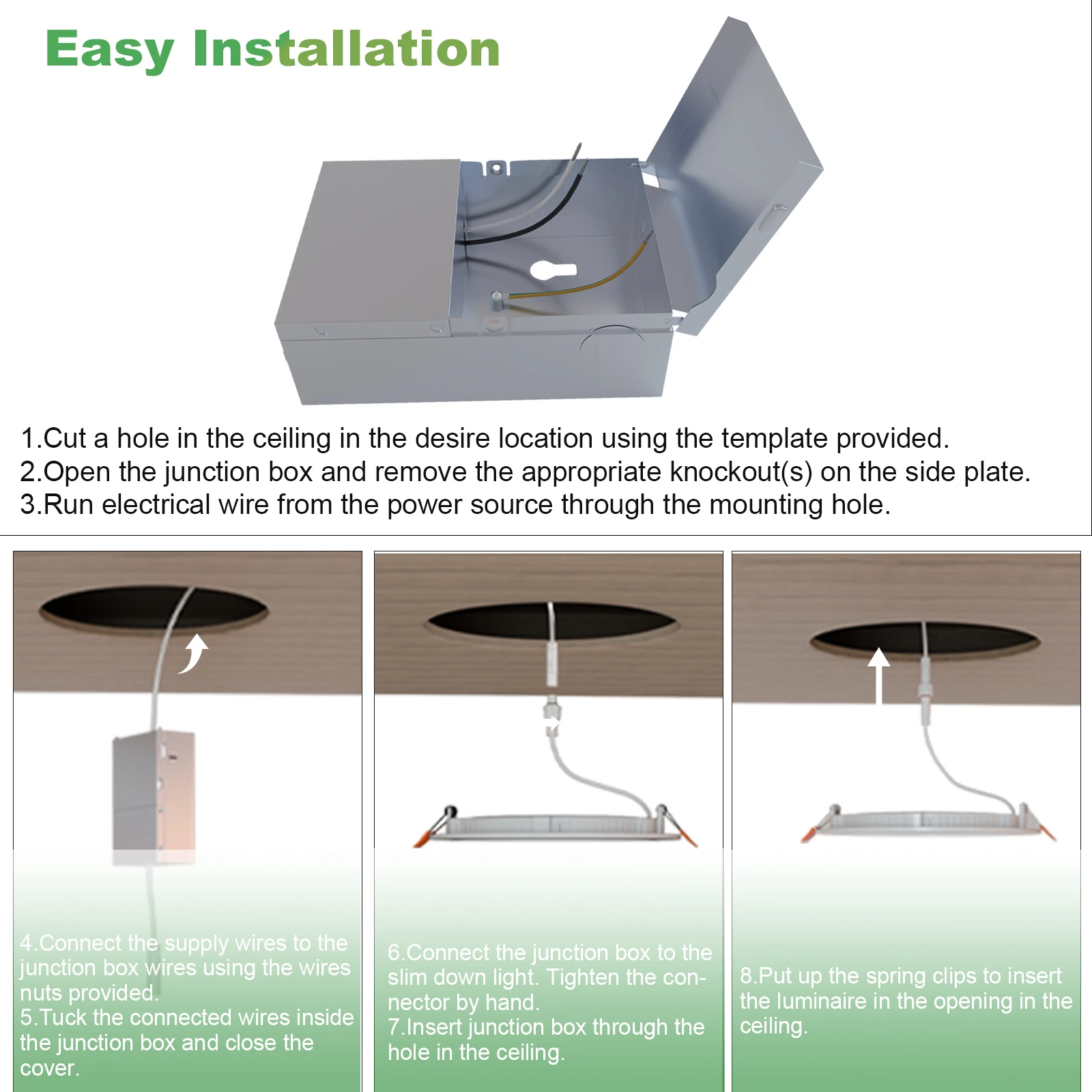 12pcs 6 Inch 5CCT AC120V Ultra Thin LED Recessed Ceiling Light with Junction Box Dimmable Canless Light Selectable 12W 1050LM