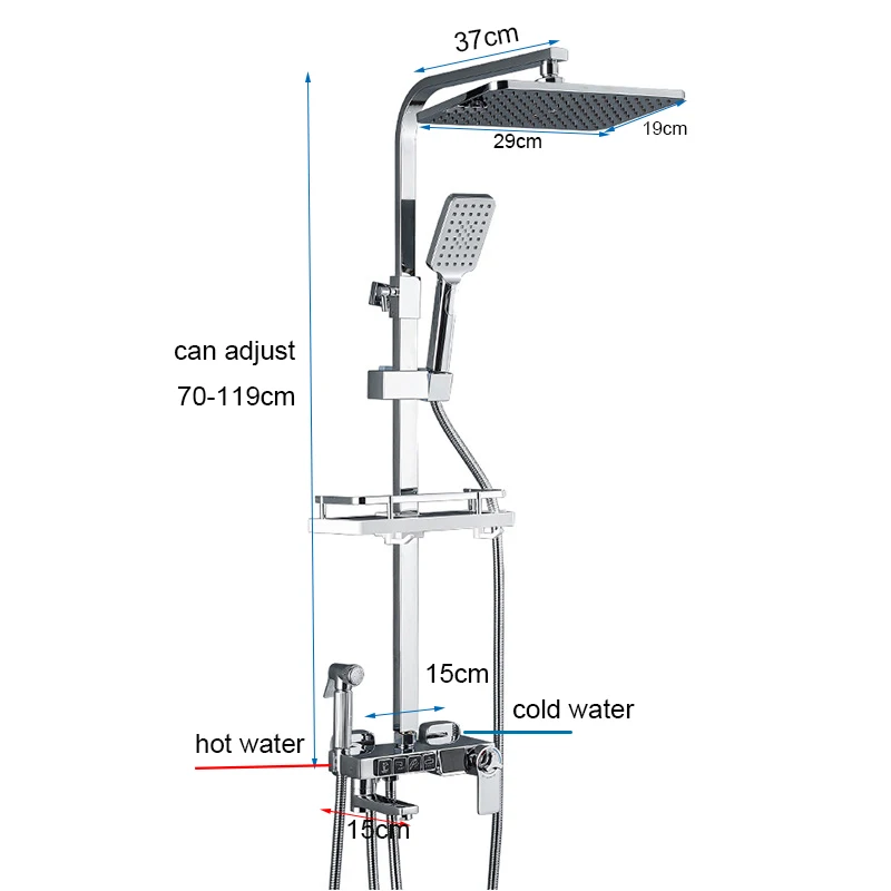 Long Spout Shower Faucet Set Rainfall Display Thermostatic Bathtub Tap Bathroom Shelf Water Flow Produces Electricity
