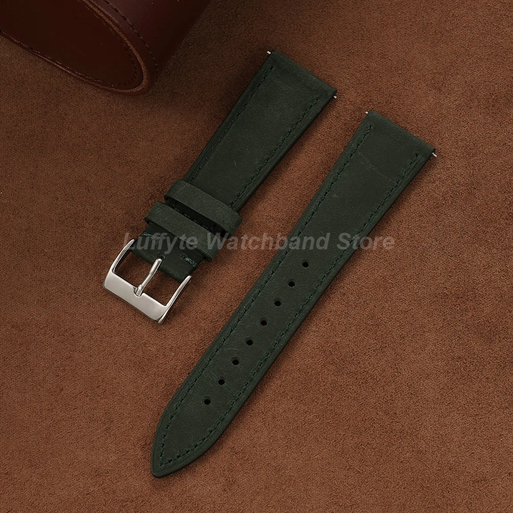 Men's Vintage Crazy Horse Leather Watch Strap with Quick Release - Retro Casual Replacement Wristband
