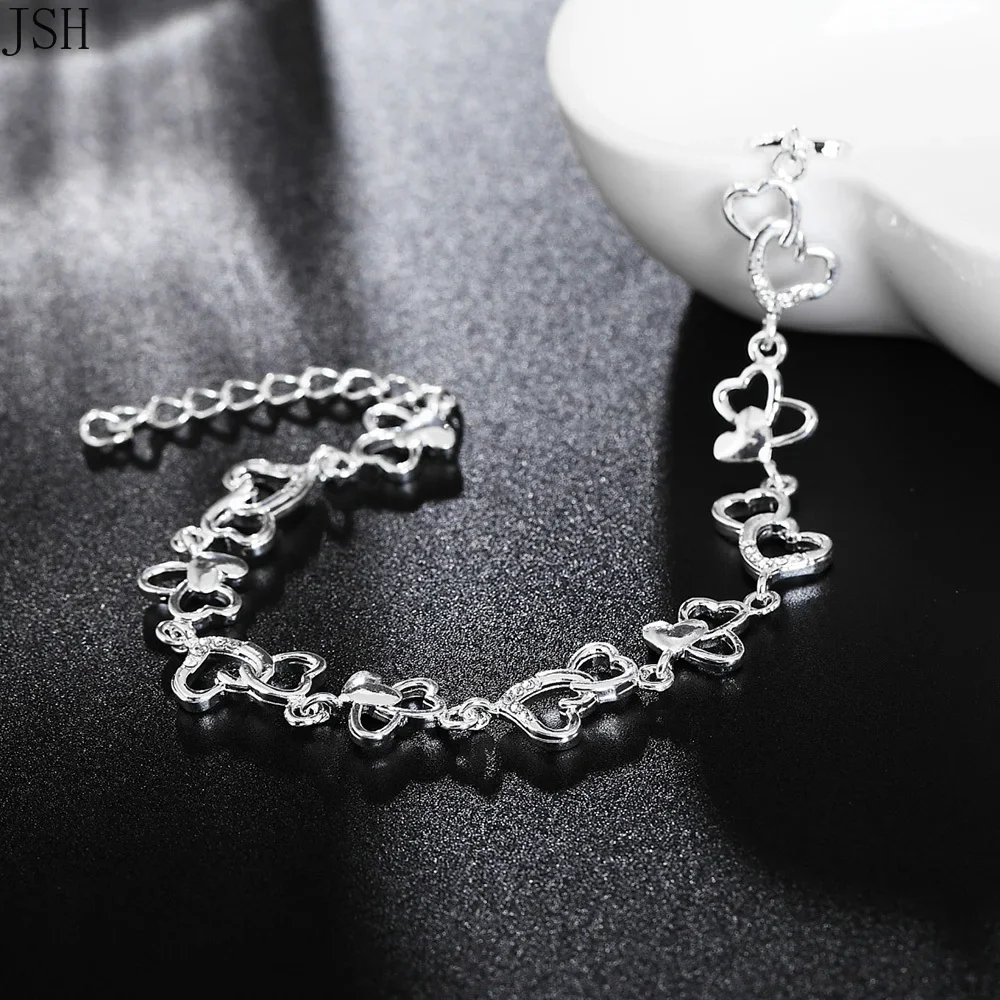 Beautiful Gorgeous Women Bracelet HEART Lovely Crystal Chain Fashion Wedding Party Silver Cute Lady Bracelet Jewelry