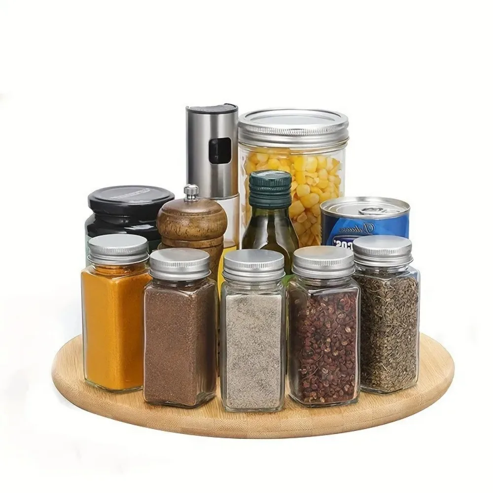 Wood Tray Rotating Food Seasoning Organizer Wooden Turntable Holder Dish Cabinet Jar Plates Condiment Round Tray 5