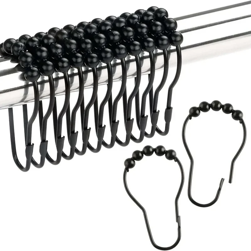 

12pcs Bathroom Supply Durable Rust-Resistant Metal Shower Curtain Rod Closing Hooks Rings