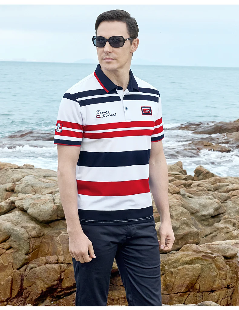 Summer New Embroidery Men's Striped Polos Short Bruce&Shark Casual Fashion Blue T-shirt Loose Breathable Men's Red Tee Size 4XL 19 S6ac2dcc919604b91afeaebafa3081820u