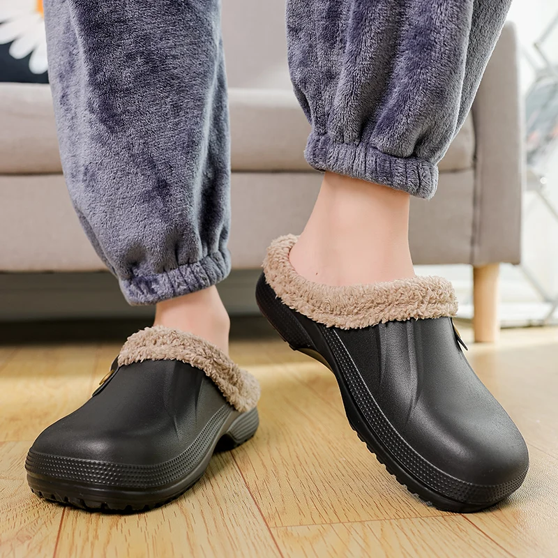 Men's Winter Slippers Waterproof Slip-Resistant Fleece-Lined Soft Plush Comfort Indoor/Outdoor Dual-Use Lightweight Convenient