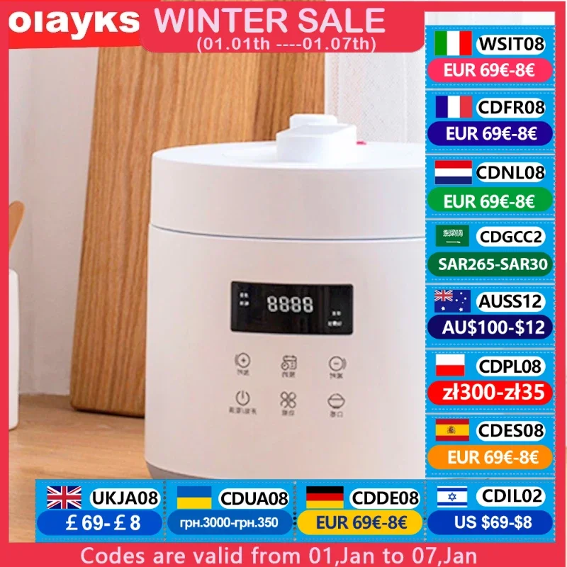 Olayks Electric Pressure Cooker 70KPa Multifunction Soup Meat Beef Porridge Rice Cooker 2.5L For 2-3 People