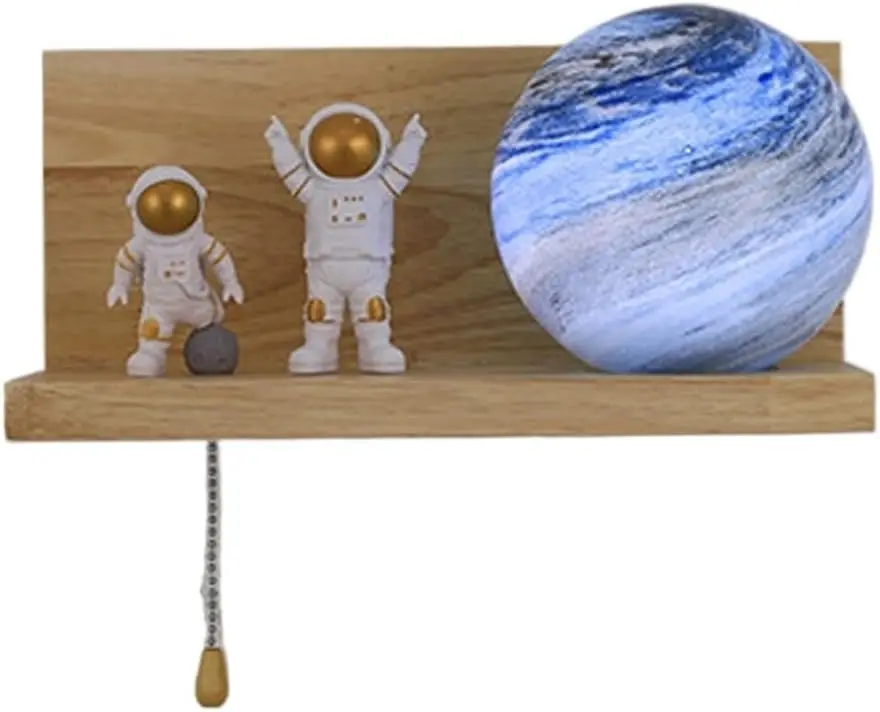 

Planet LED Sconces Creative Wooden Moon Lamp Children's Room Galaxy Lights Living Room Aisle Boy Girl Room Bedside Living