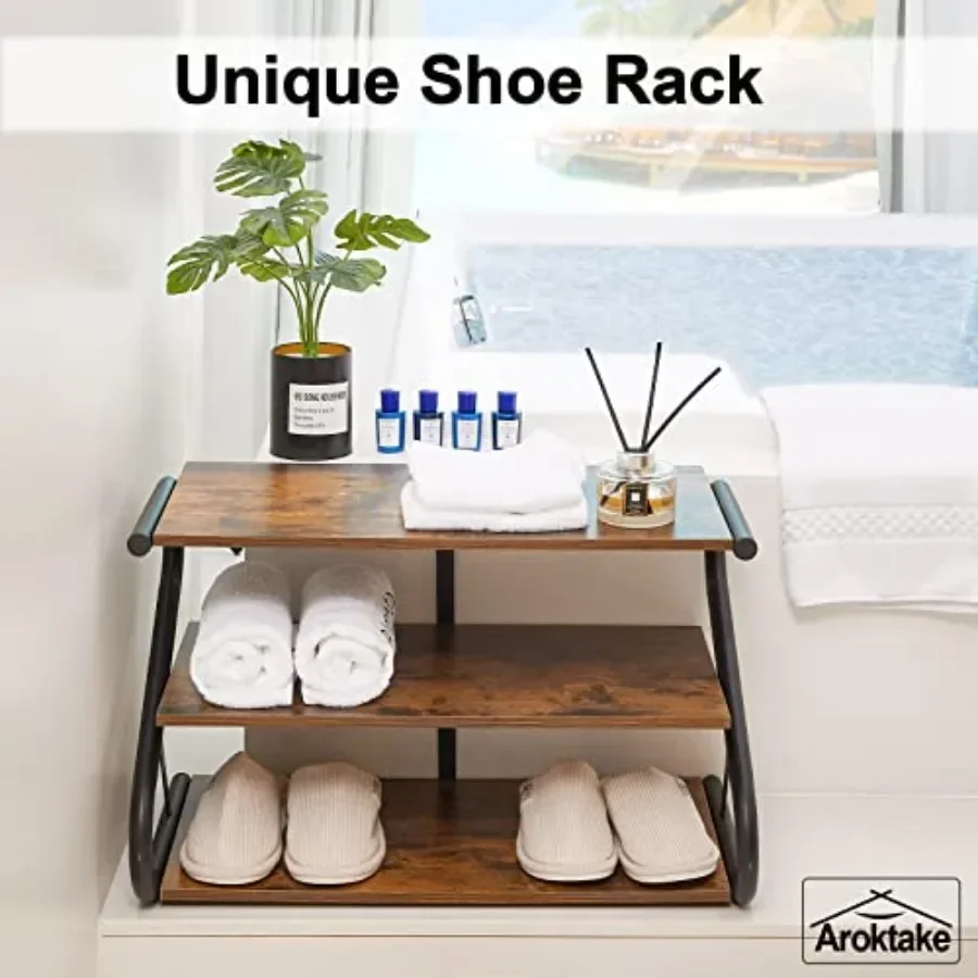 3Tier Shoe Rack ZFrame Wooden Shoe Shelf with Durable Metal Shelves for Hallway Living Room Closet Bedroom Rustic