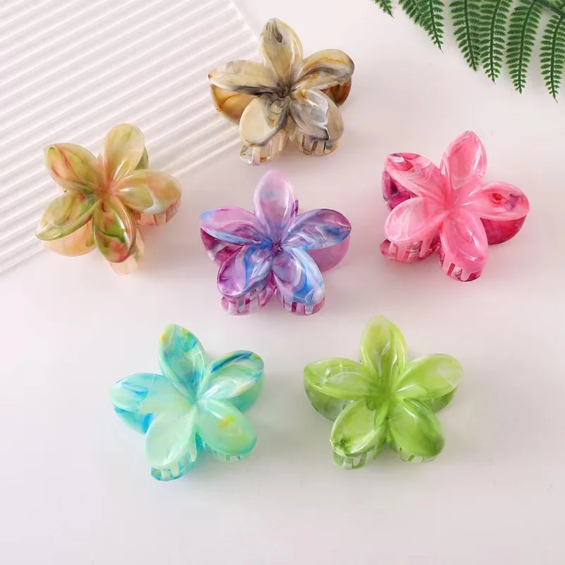 New Trendy Gradient Flower Hair Clips - Shiny Bohemian Beach Hairpins for Women, Fashion Casual Floral Hair Accessories  장식