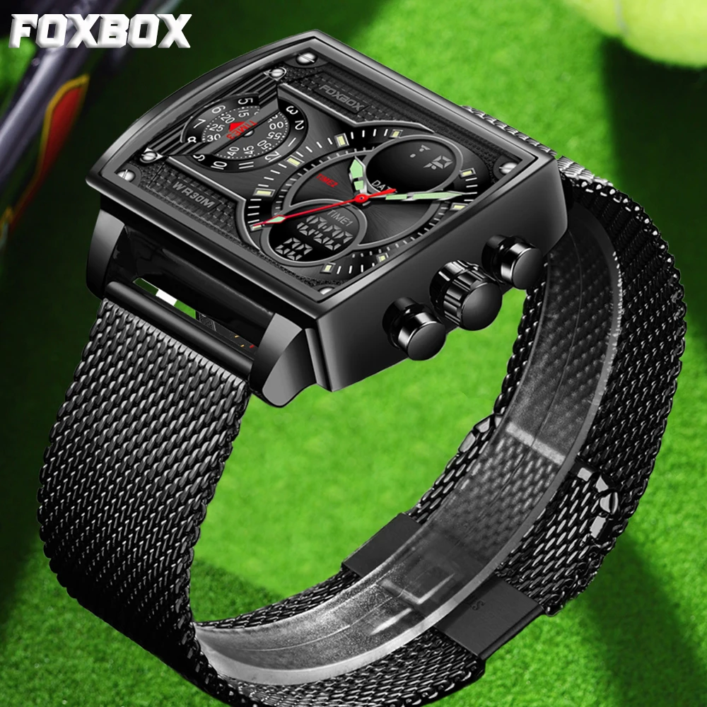 

LIGE Luxury Fashion Digital Quartz Men Watches Waterproof Dual Display Mesh Belt Watch for Men Casual Sports Luminous Wristwatch