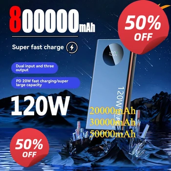 Power Bank ad alta capacità da 800000mAh, 120W, ricarica super rapida, caricabatterie portatile per iPhone, Samsung, Huawei, Xiaomi