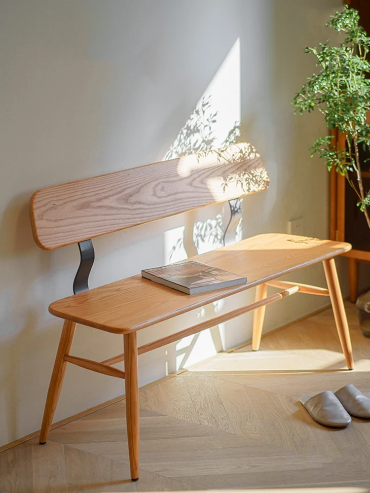 

Nordic solid wood bench, dining table, chair, household entrance, shoe changing stool, cherry wood modern backrest, double chair