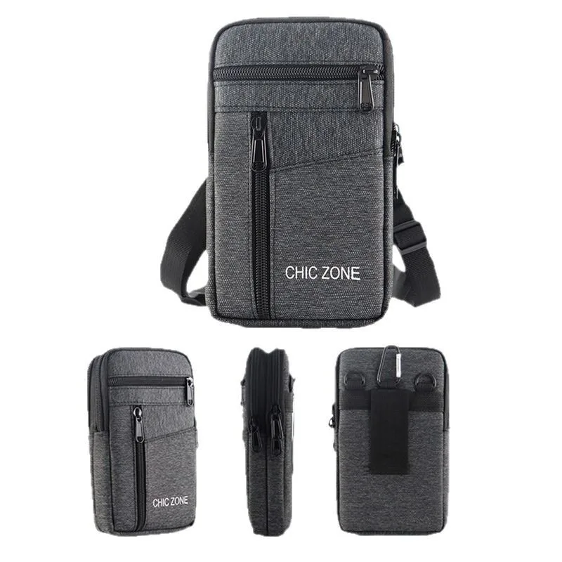 HAISSKY Men's Hook & Loop Belt Holster Phone Pouch with Zipper Bags and Crossbody Lanyard