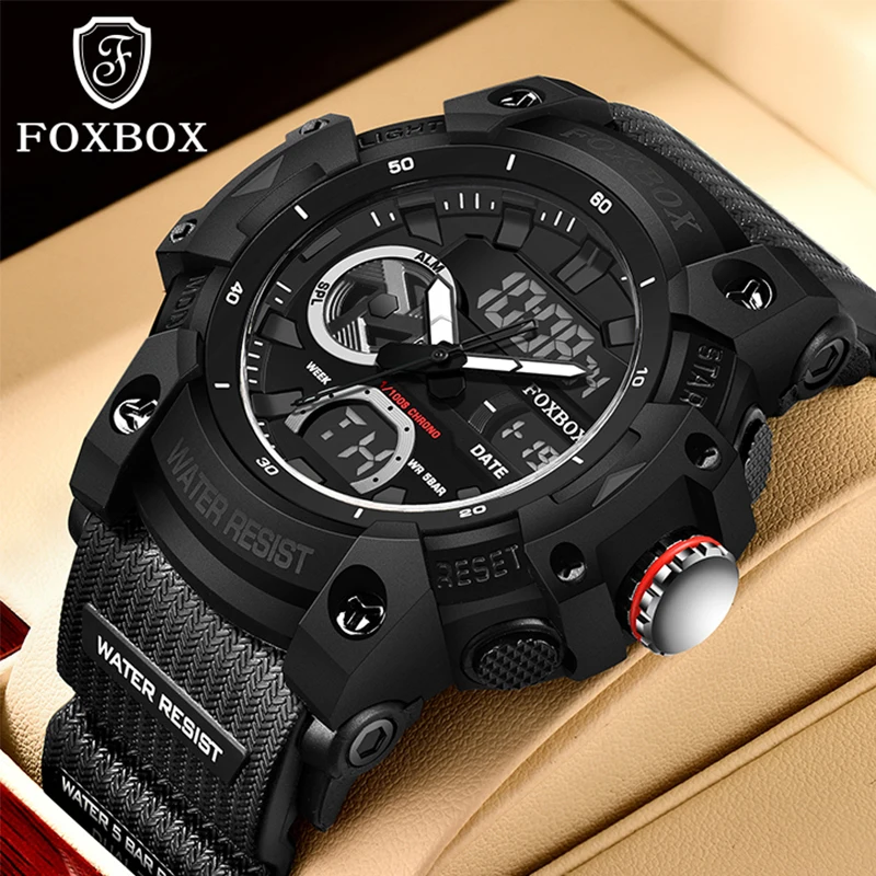 FOXBOX NEW Men Military Watch 50M Waterproof Wristwatch LED Quartz Clock Male relogios masculino Digital Sports Watches Men's men solid color casual hooded sweatshirt suits autumn winter elasticated waist lace up long pants new male sports two piece sets