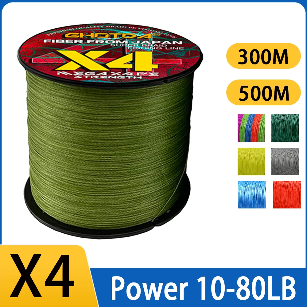 Fishing Line Fishing Tackle GHOTDA 0.11-0.5mm X4 Braided 4 Strands 300M 500M Thin Multifilament Wire 10-80LB Carp Fly Fishing Cord Green