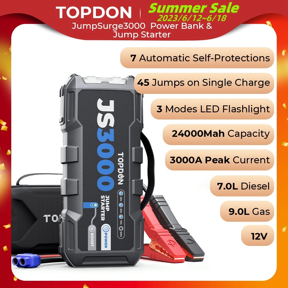 Topdon JS3000 3000A Car Jump Starter Power Bank 12V Car Starting Device