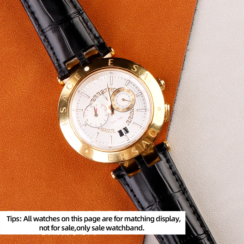 Фото Ремешок для часов из натуральной кожи с вогнутым интерфейсом для Versace V-RACECHRONO, ремешок для часов с пряжкой-бабочкой 24 мм, водонепроницаемый браслет №4