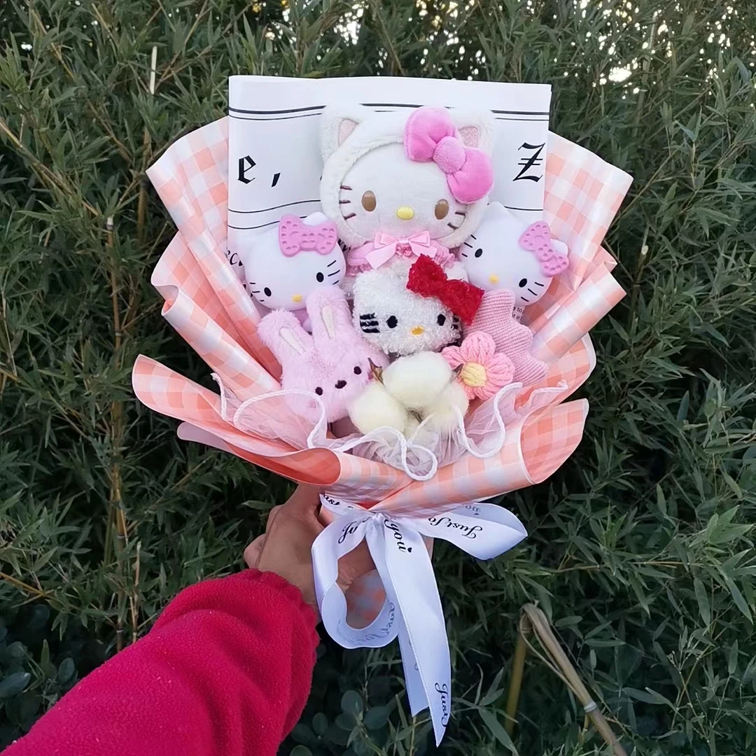 Sanrio Hello Kitty Kuromi Melody Cinnamoroll Plush Bouquet Anime Doll Toy For Valentine\'s Day Home Decoration Xmas Friend Gifts