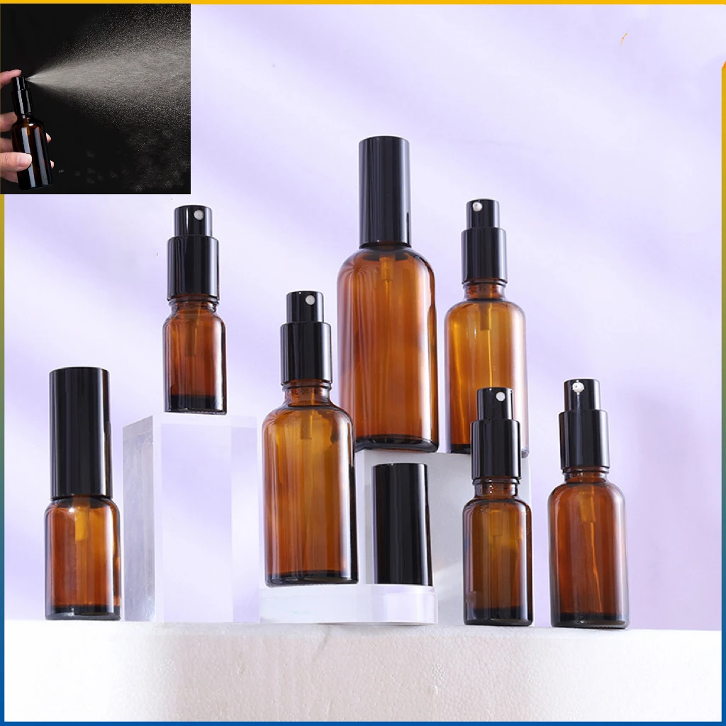 30X 5-100ML Lotion/Spray Bottle Beauty Amber Empty Glass Bottle Essential Oil Mist Spray Container Case Refillable Travel Bottle 5