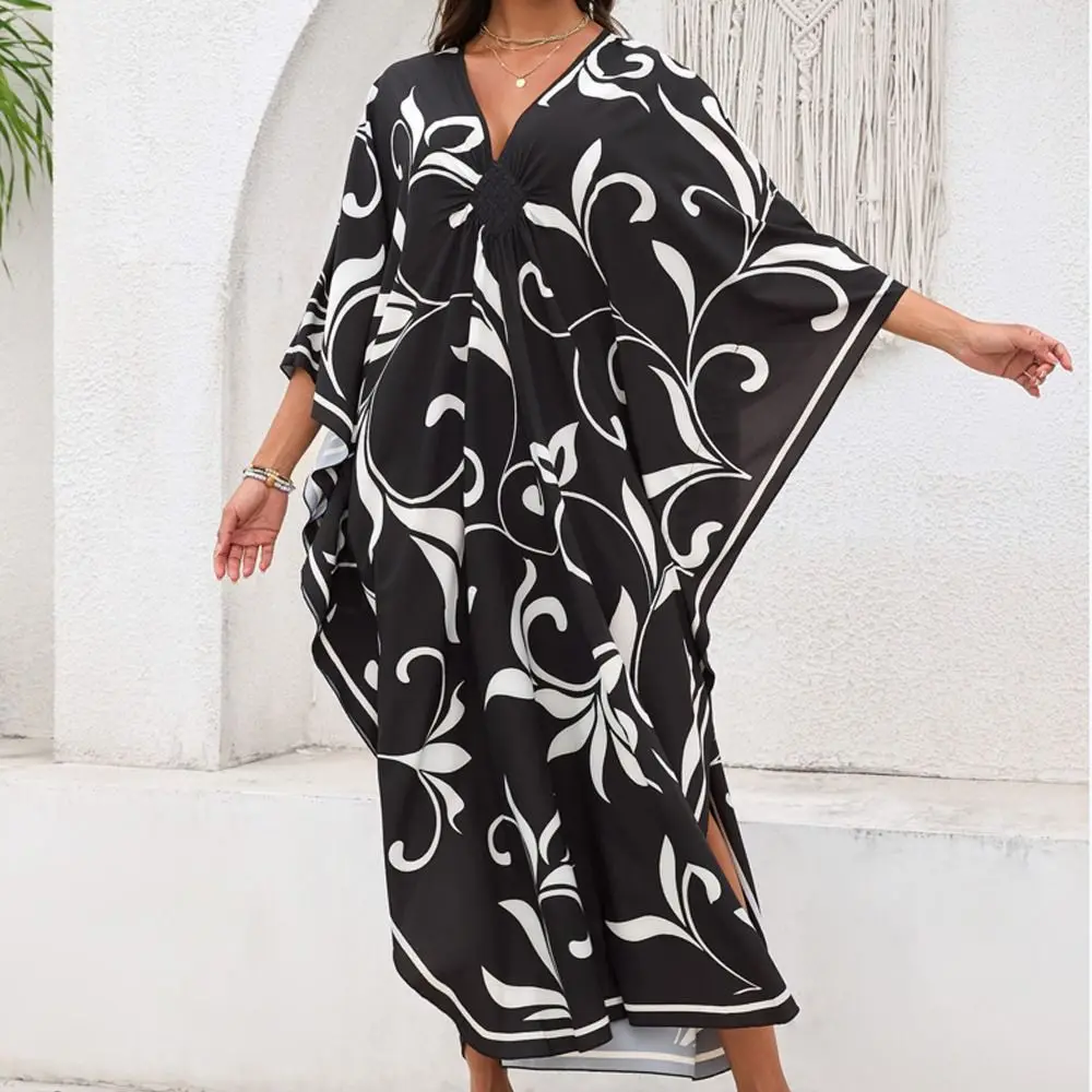 Fashion V Neck Summer Sunscreen Smock Long Loose Beachwear Shirt Vacation Bathing Suit Swimsuit Cover Up Dress for Women 3