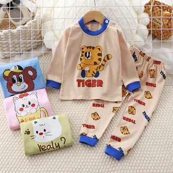 Set di Biancheria Intima per Bambini e Bambine in Puro Cotone, Magliette e Pantaloni, Abbigliamento da Casa, Completo Caldo per Neonati, Set Due Pezzi