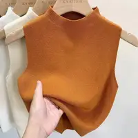 Hot Women's Vest Knitted Tank Top Solid Color Slim Sweater Half-turtleneck Spring Autumn Sleeveless T-Shirt Cropped Top Camisole - Image 5