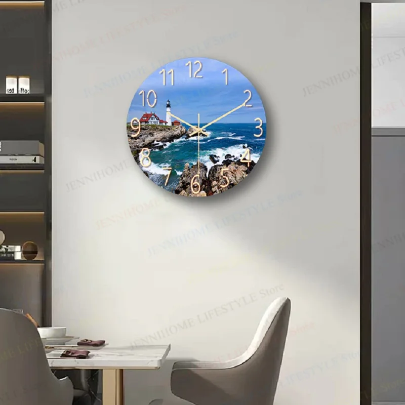Beach Wall Clock Wall Art Clock Luxury Marble Watch Wall Mount Mechanic Clock Frameless Clock Wall Decor for Living Room Kitchen 2
