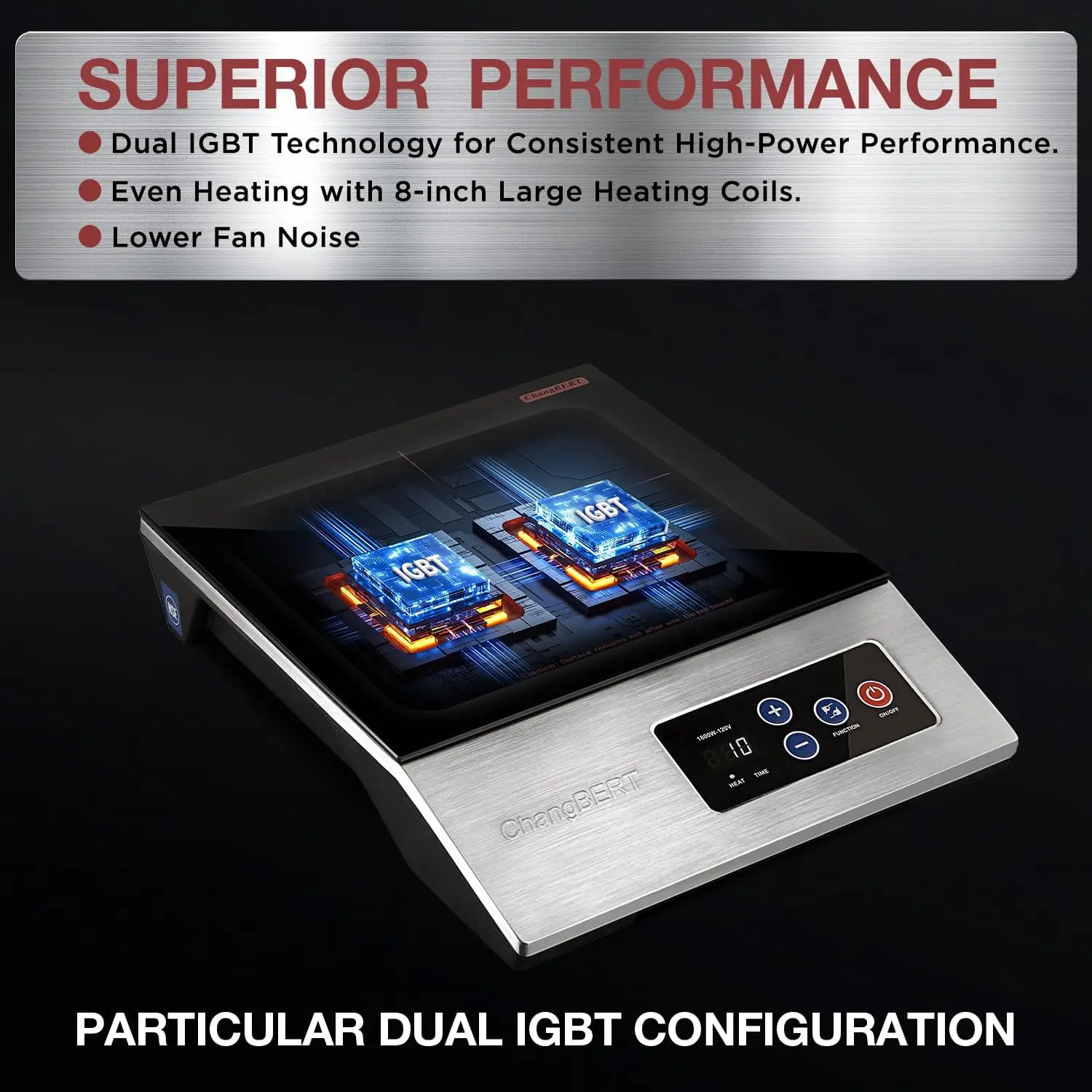 1800W Commercial Grade Induction Cooktop, NSF Certified Portable Large 8" Heating Coil, 12" Heat Resistant Cooking Surface